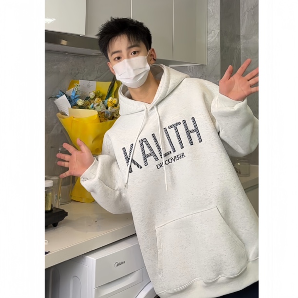 秋冬连帽套头刺绣卫衣男女百搭ins港风休闲重磅青少年外套上衣潮