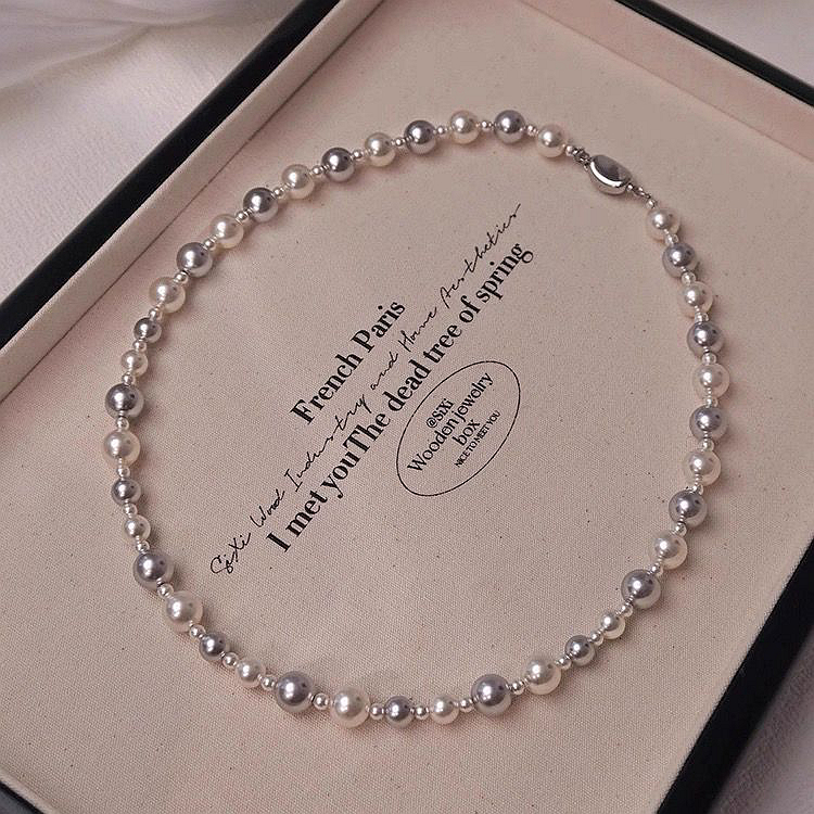 贝珠毛衣链元宝扣锁骨链拼色项链女高级感颈链