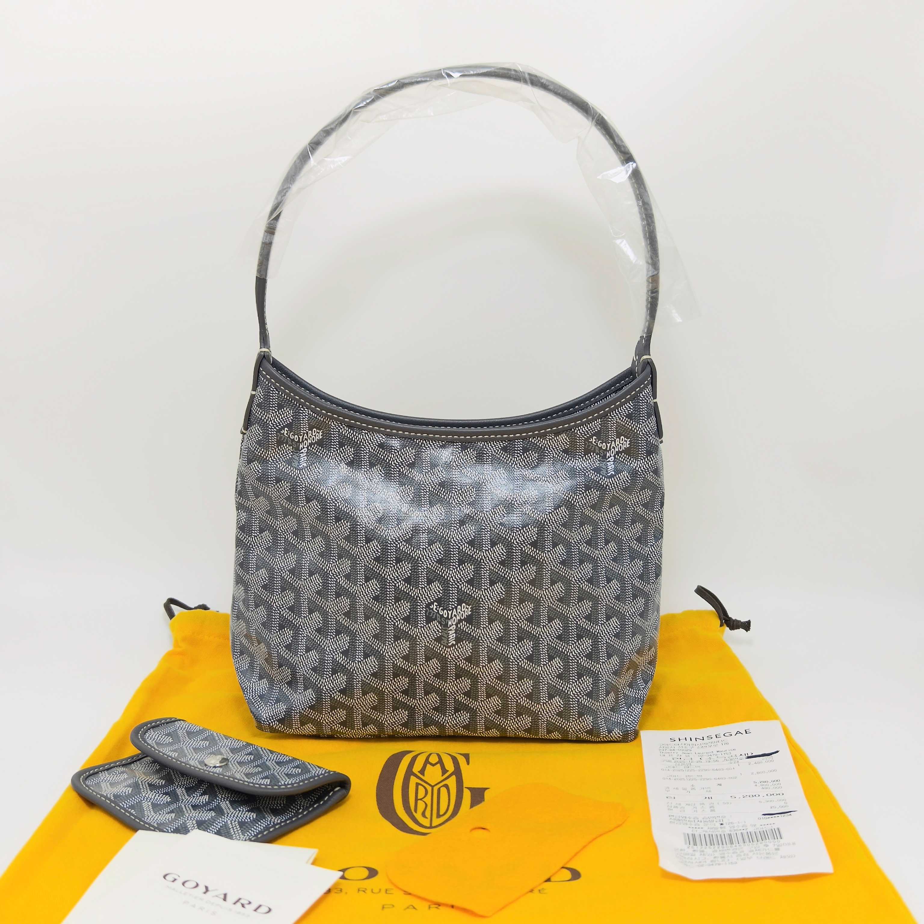 99新 Goyard 灰色经典老花子母mini hobo单肩腋下包 66349