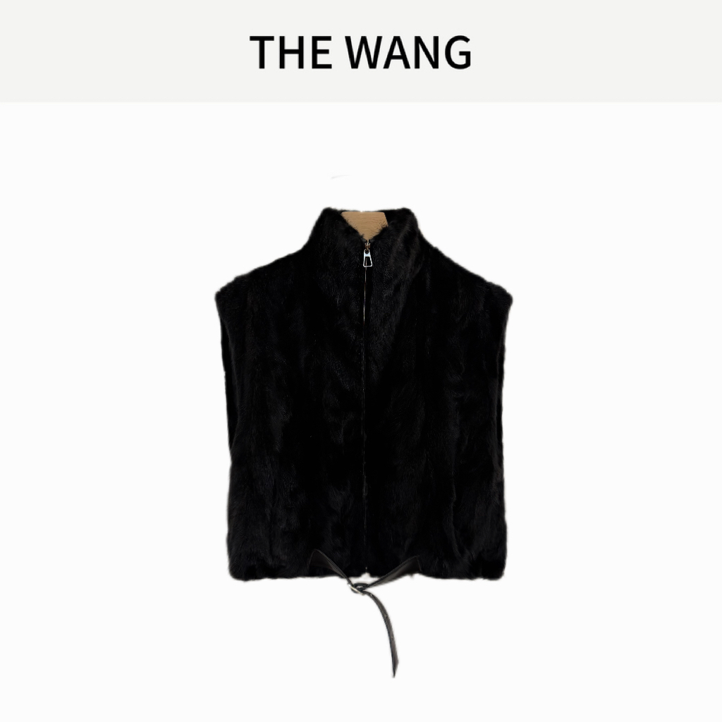 【DAWANG】进口水貂立领羊皮机车马夹年轻款水貂毛皮草外套25032