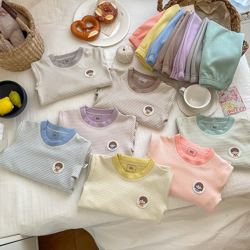 绿博尔秋冬现货批发小高领束口德绒条纹款儿童加厚秋衣秋裤家居服