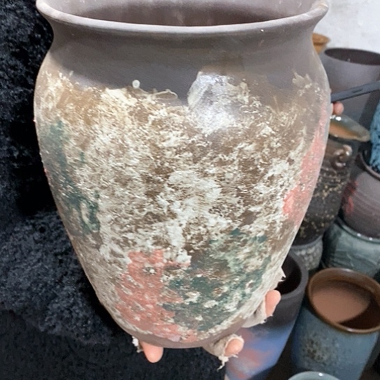 紫砂花盆口20高28，油画