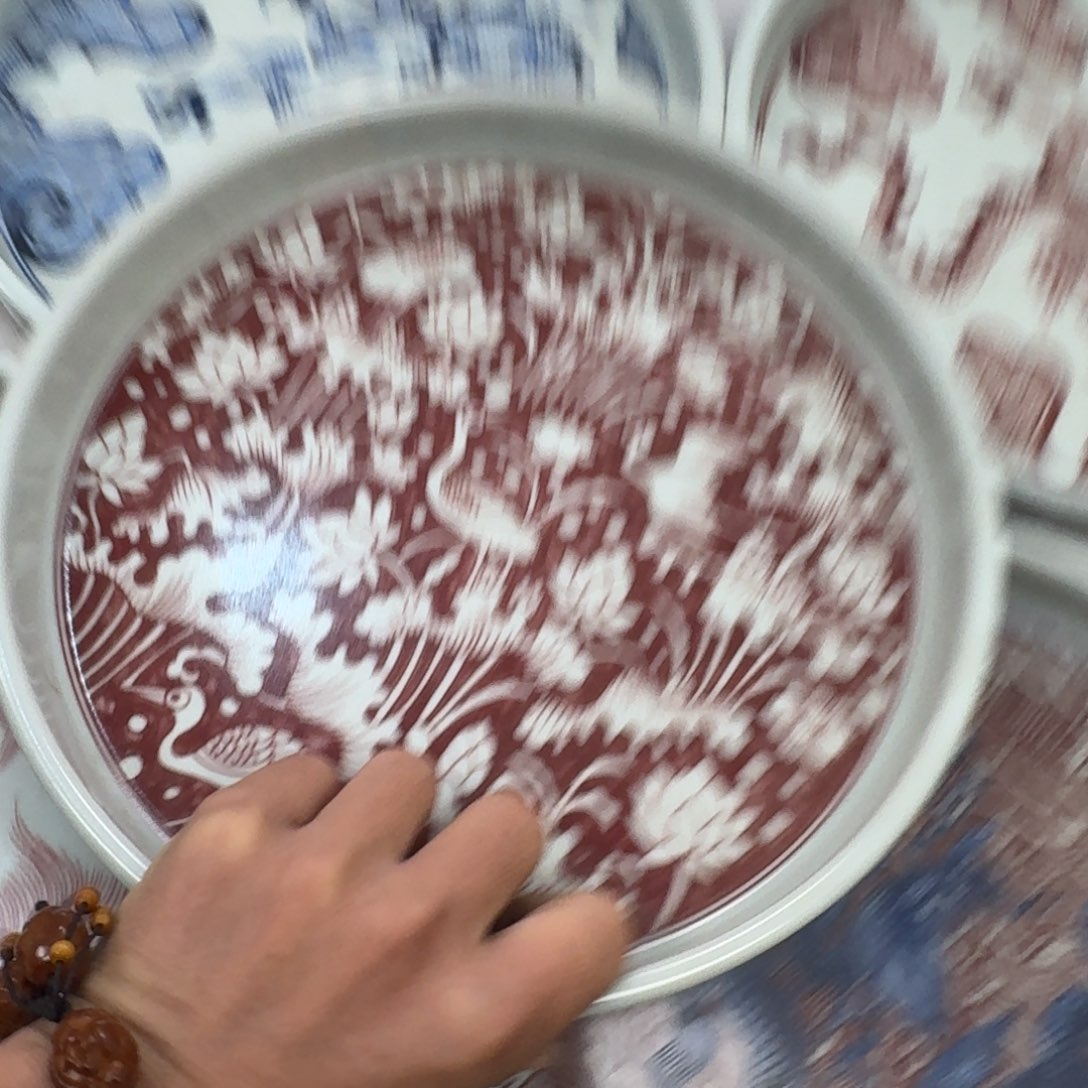 瓷片釉里红一路连科干泡台