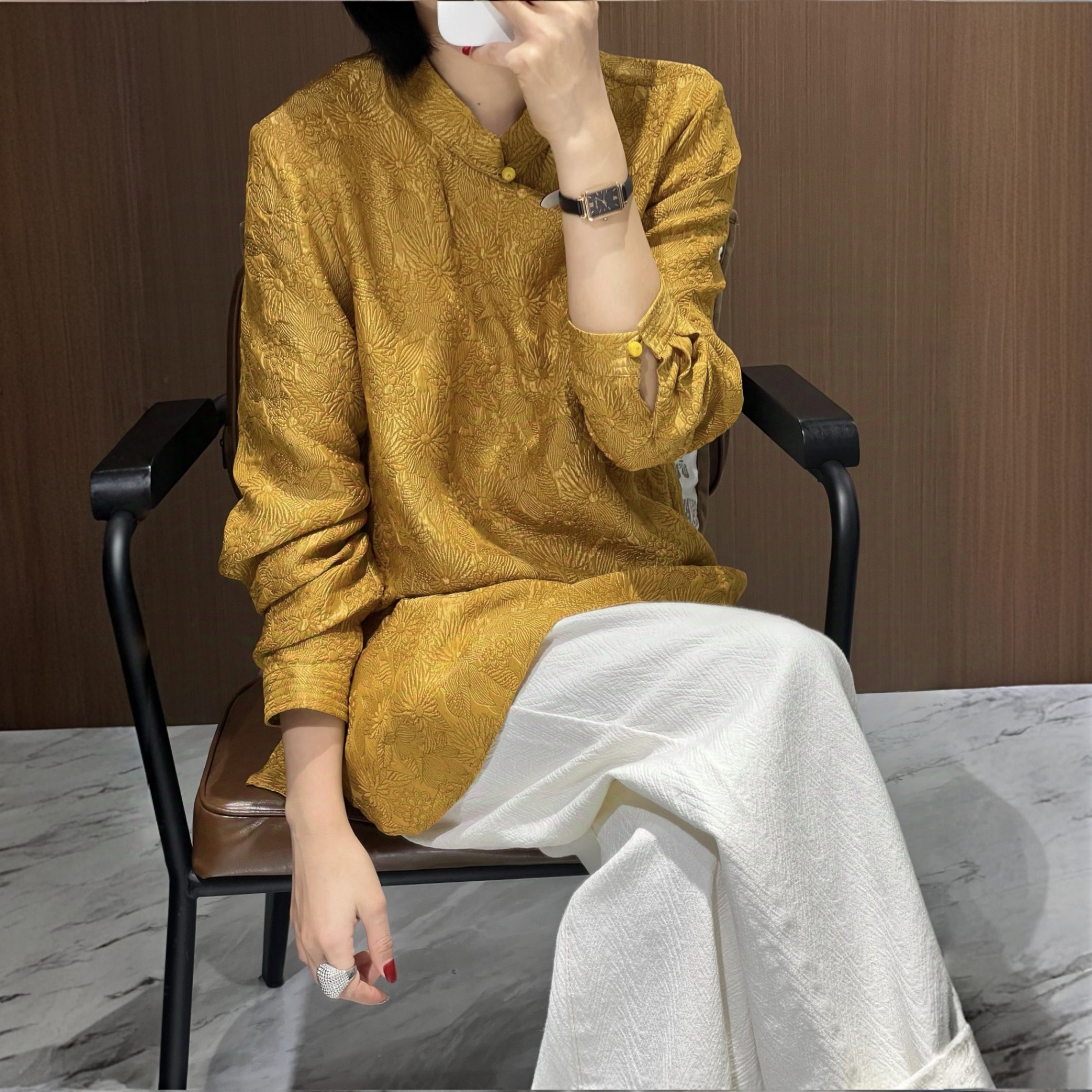 《董太推荐》新中式斜襟提花肌理感衬衫气质百搭上衣