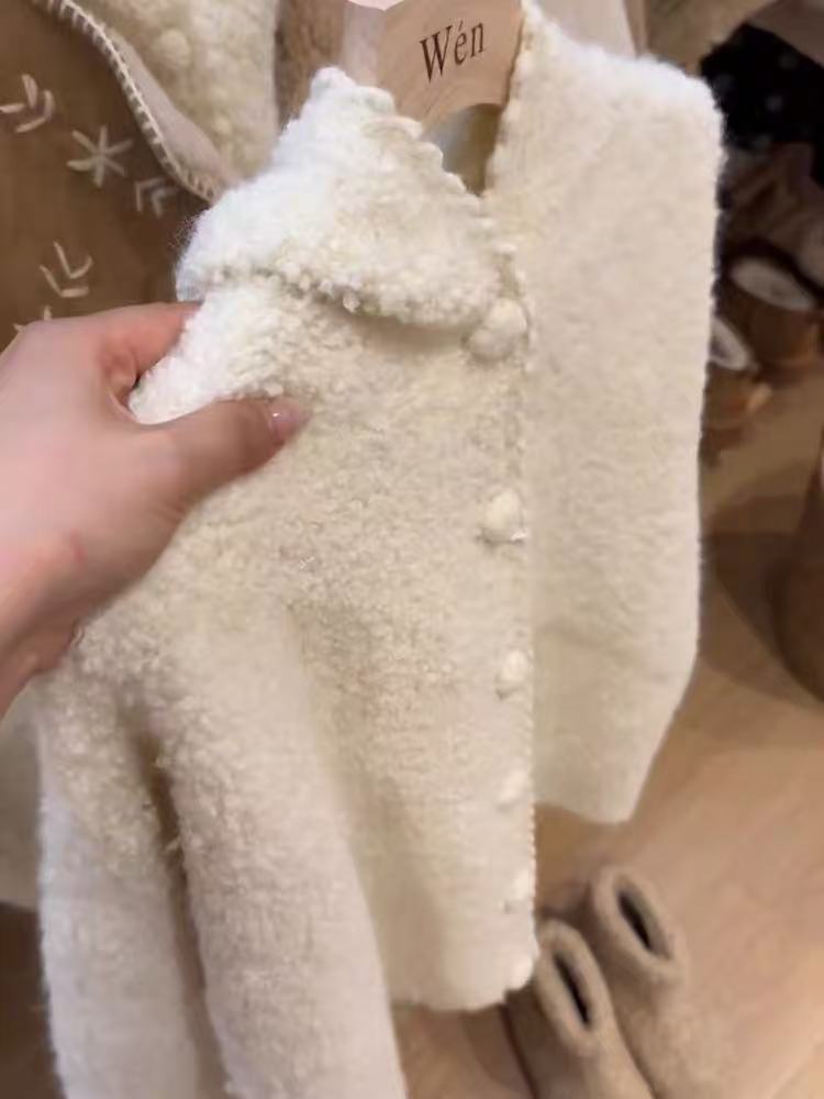 韩系复古米白色连帽开衫毛衣女慵懒宽松显瘦软糯针织外套