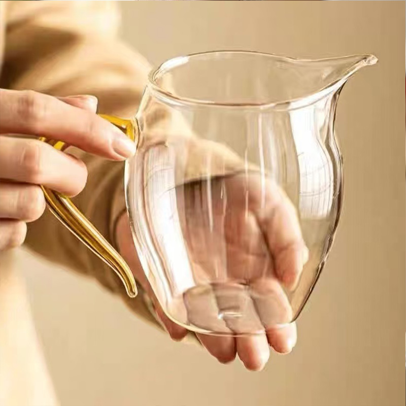 一体成型耐高温玻璃大容量家用简约耐热琥珀色大肚公道杯