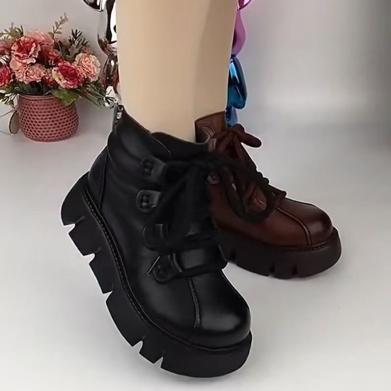 C19软皮软底女英伦风马丁靴女厚底单靴2025秋冬新款复古拉链短靴