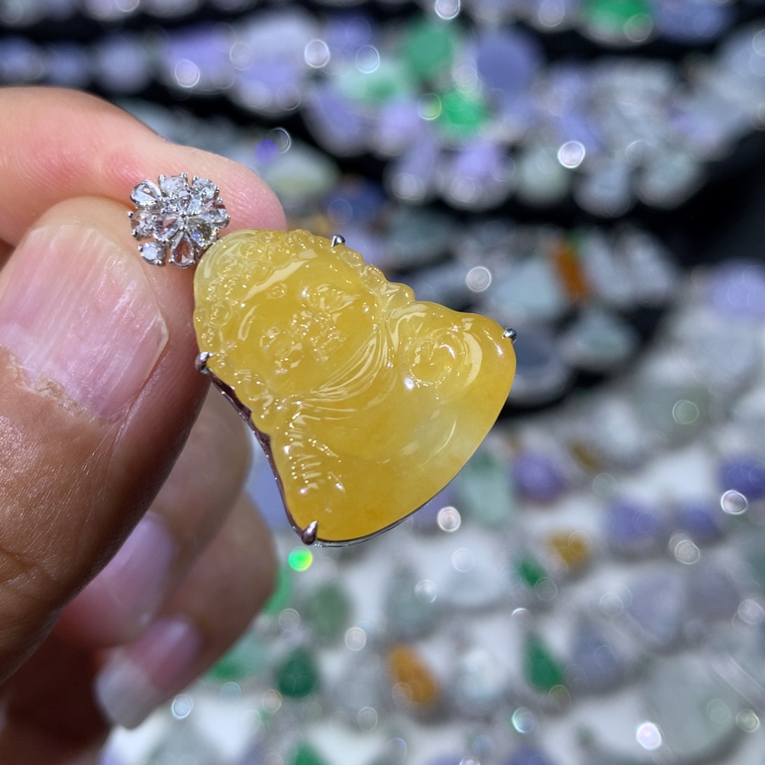 翡翠18K金镶嵌吊坠(不含链)