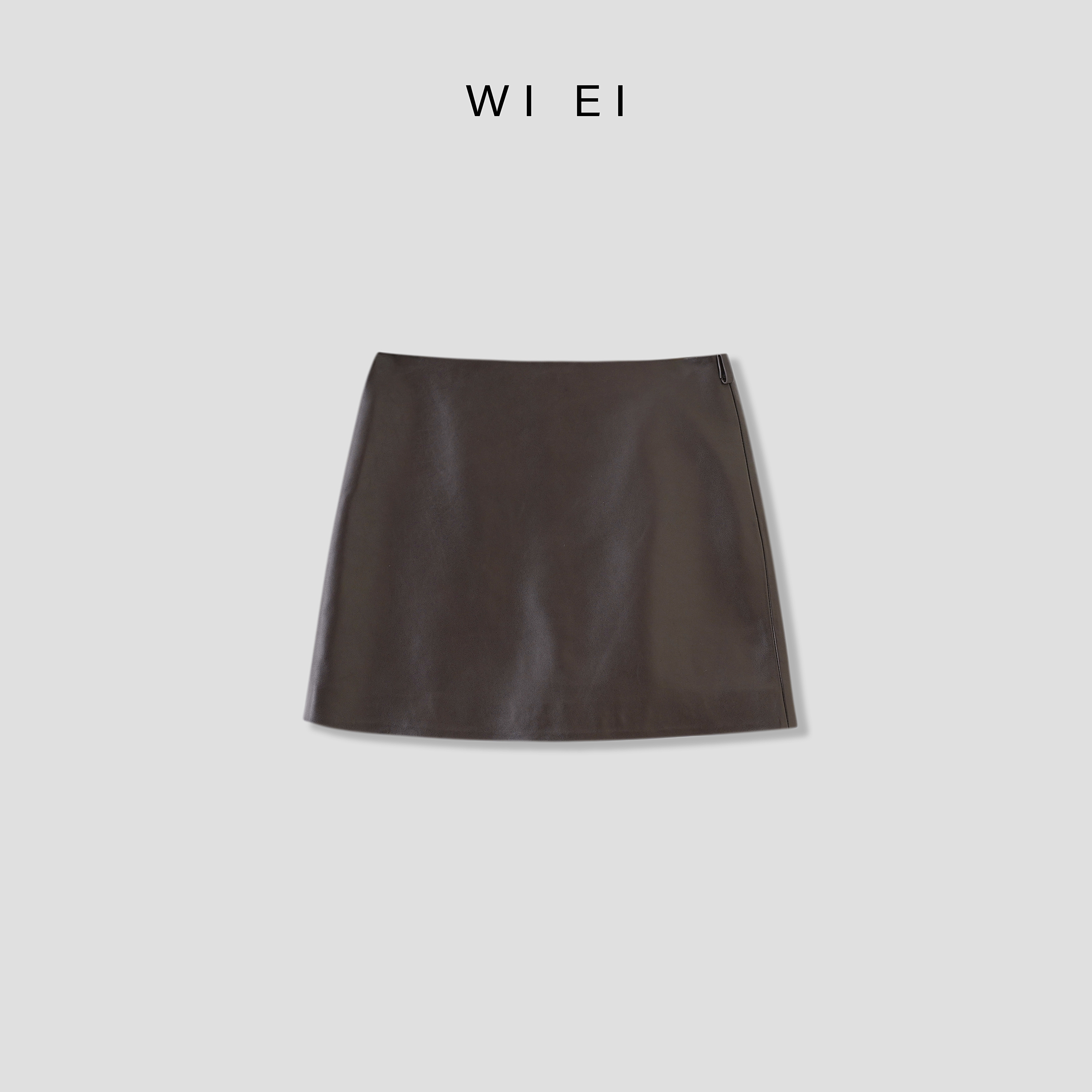 《WI EI》摩登皮裙*進口荃羊皮_极简佰搭显瘦高真皮短裙7B031
