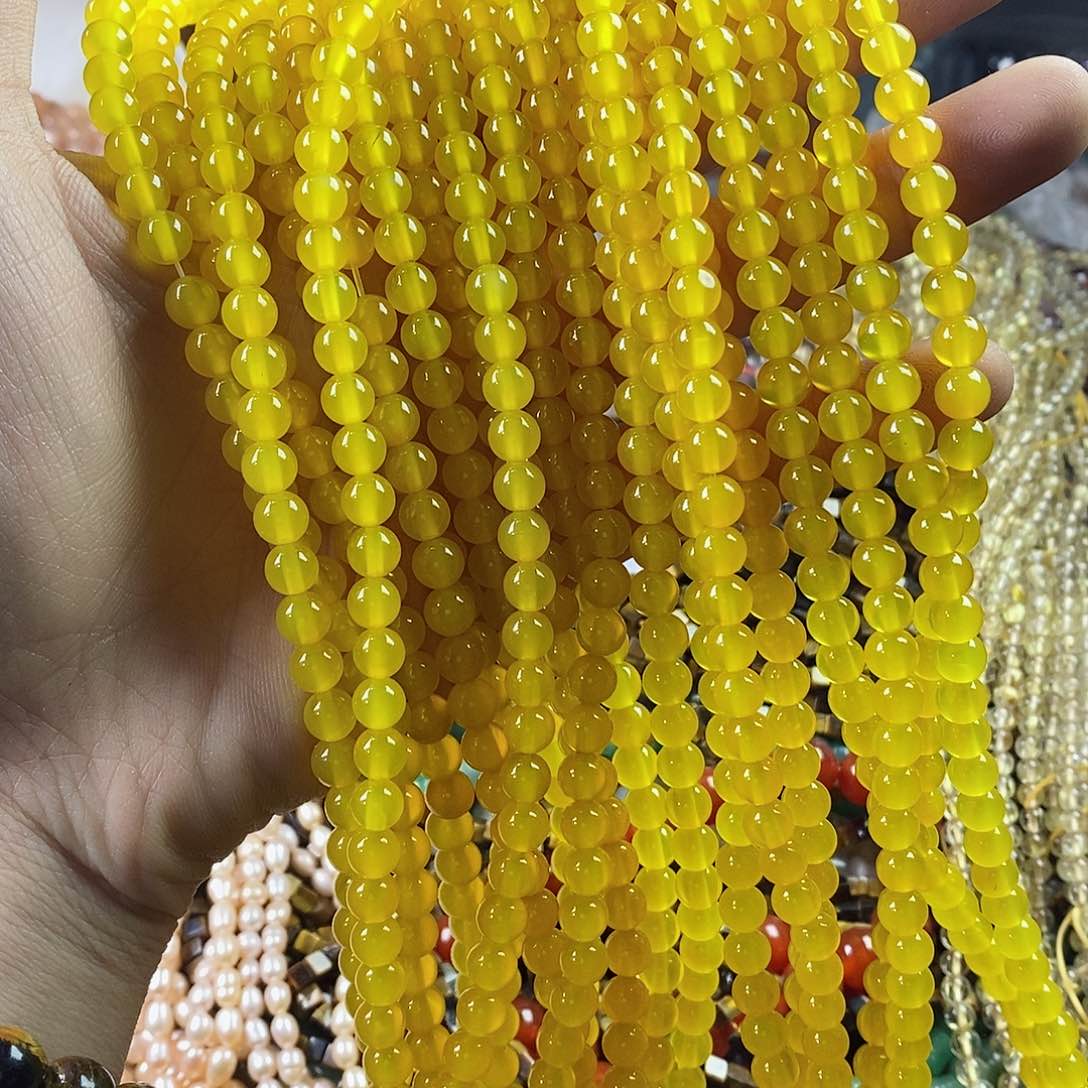 玛瑙/玉髓珠宝半成品未镶嵌一条天然6mm黄玛瑙圆珠AAA