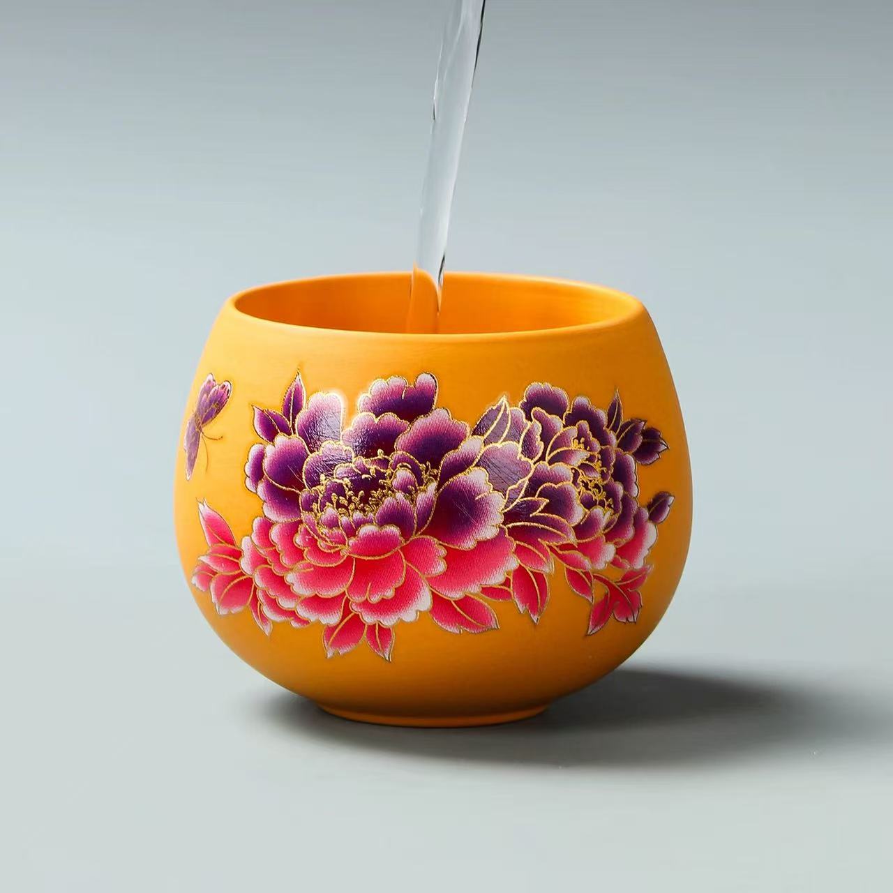 牡丹花变色陶瓷主人杯-3649