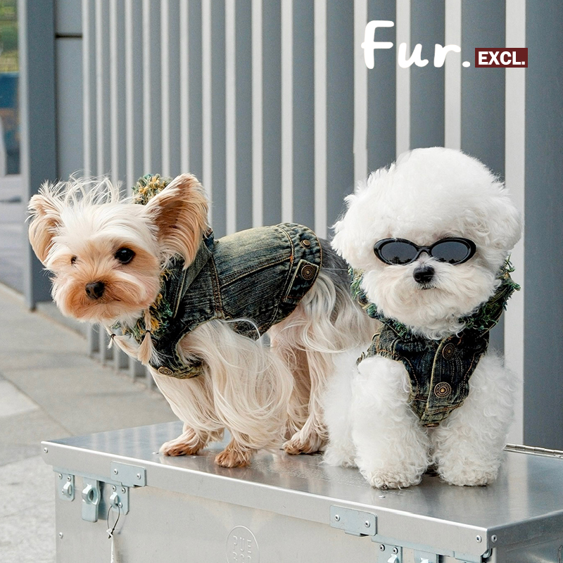 FurFur周末小狗狗牛仔马甲春秋连帽无袖水洗做旧牵引小型犬约克夏
