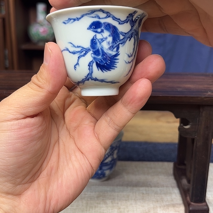 杯子青花花鸟纹杯子