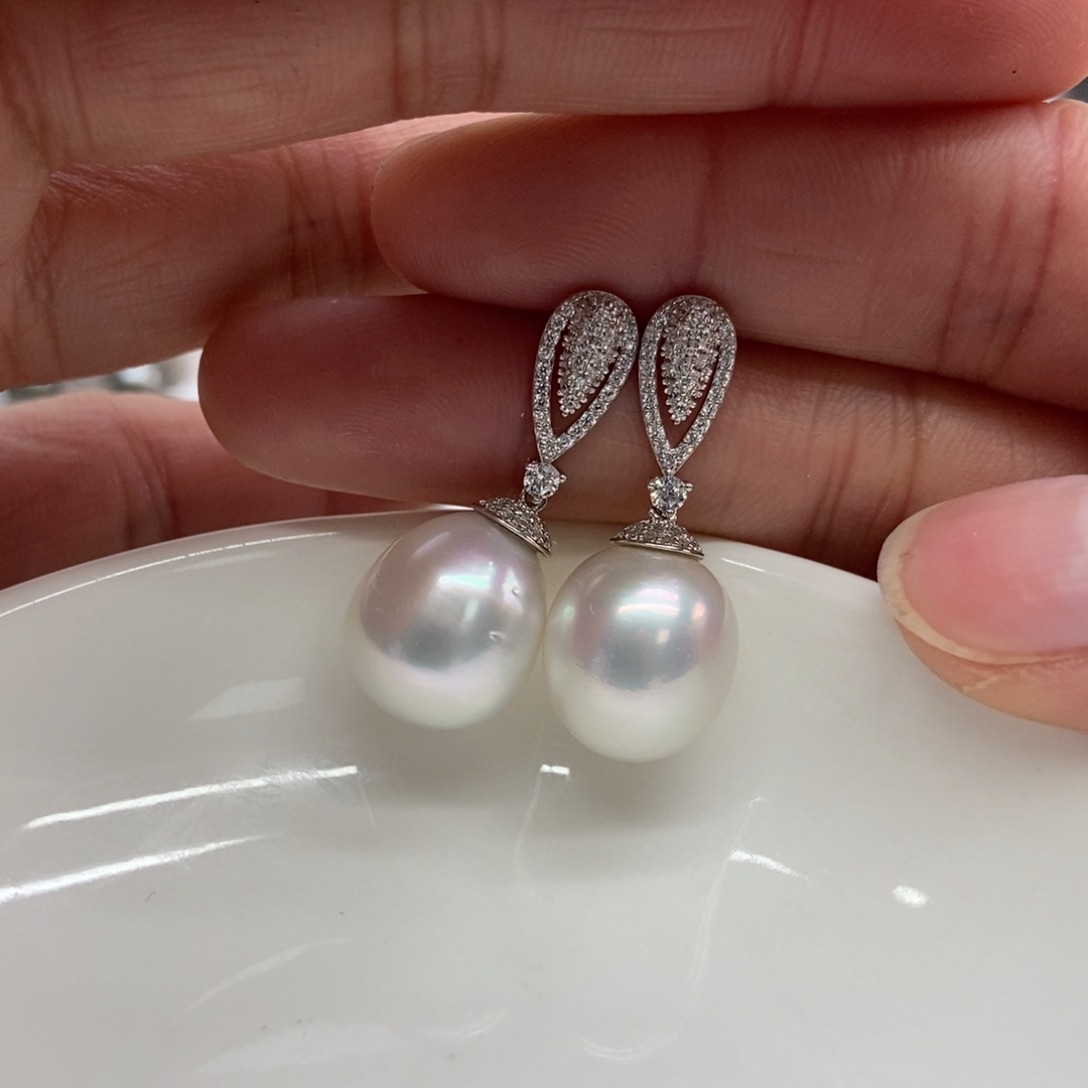 海水珍珠耳饰银S925镶嵌