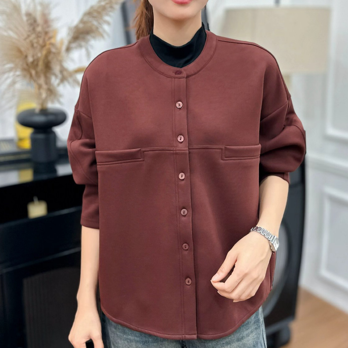 1226单排扣直下摆圆领韩系短外套网红女士秋季短款