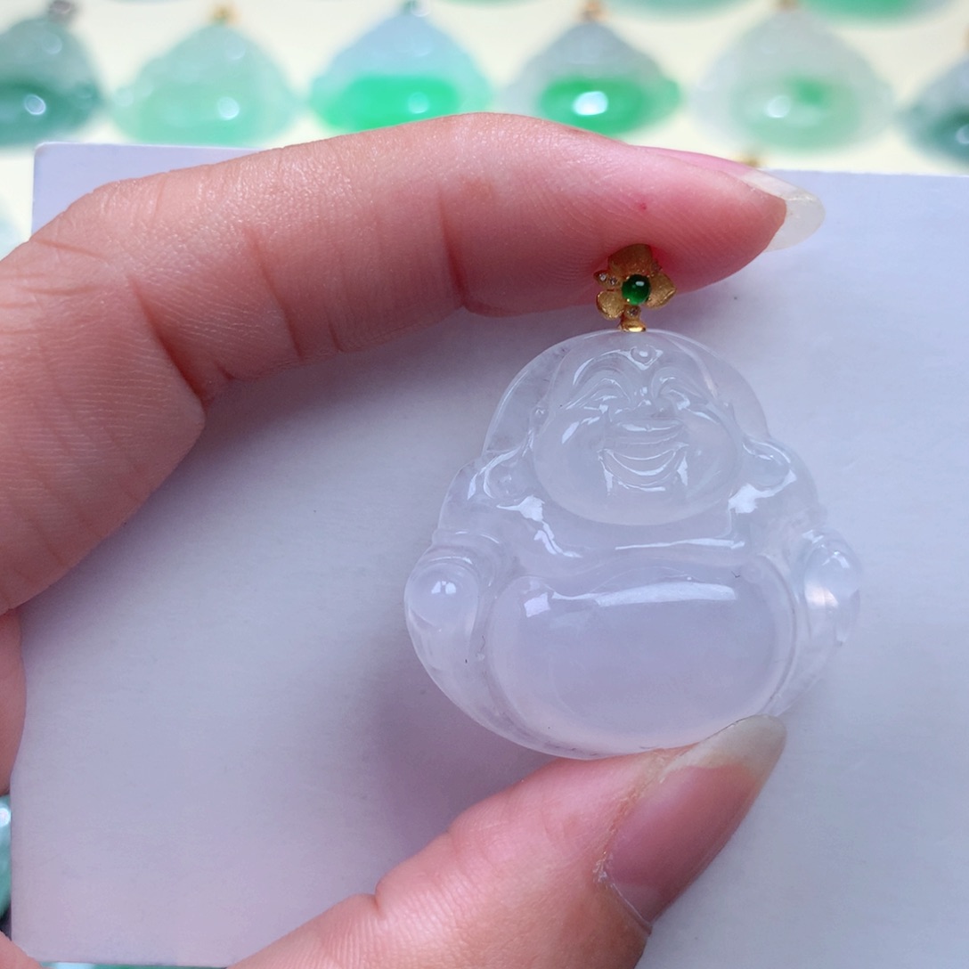 翡翠吊坠(不含链)18K金镶嵌