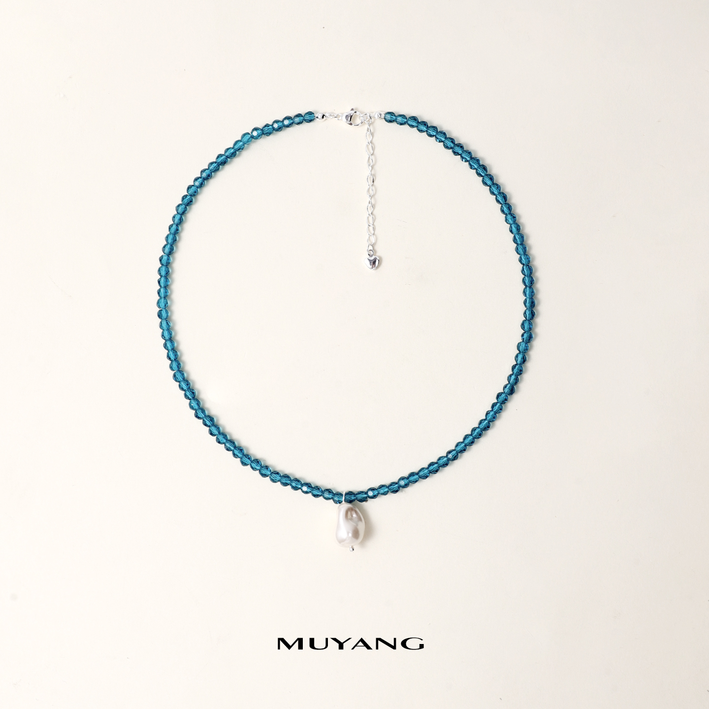 muyang/慕阳 钛钢玻璃项链 手工气质小众简约深蓝巴洛克项链