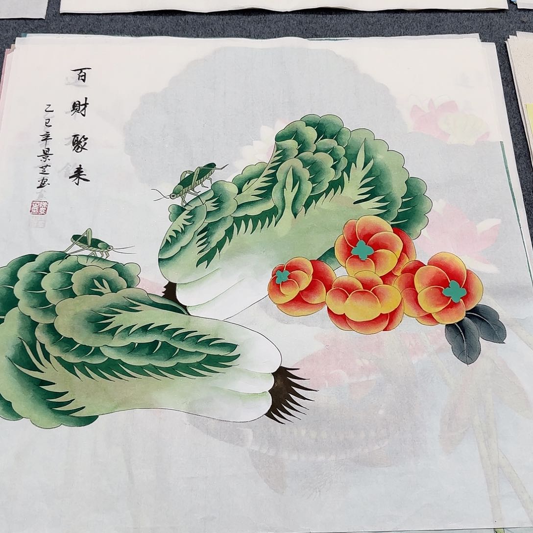 国画尺寸70X70手绘作品 