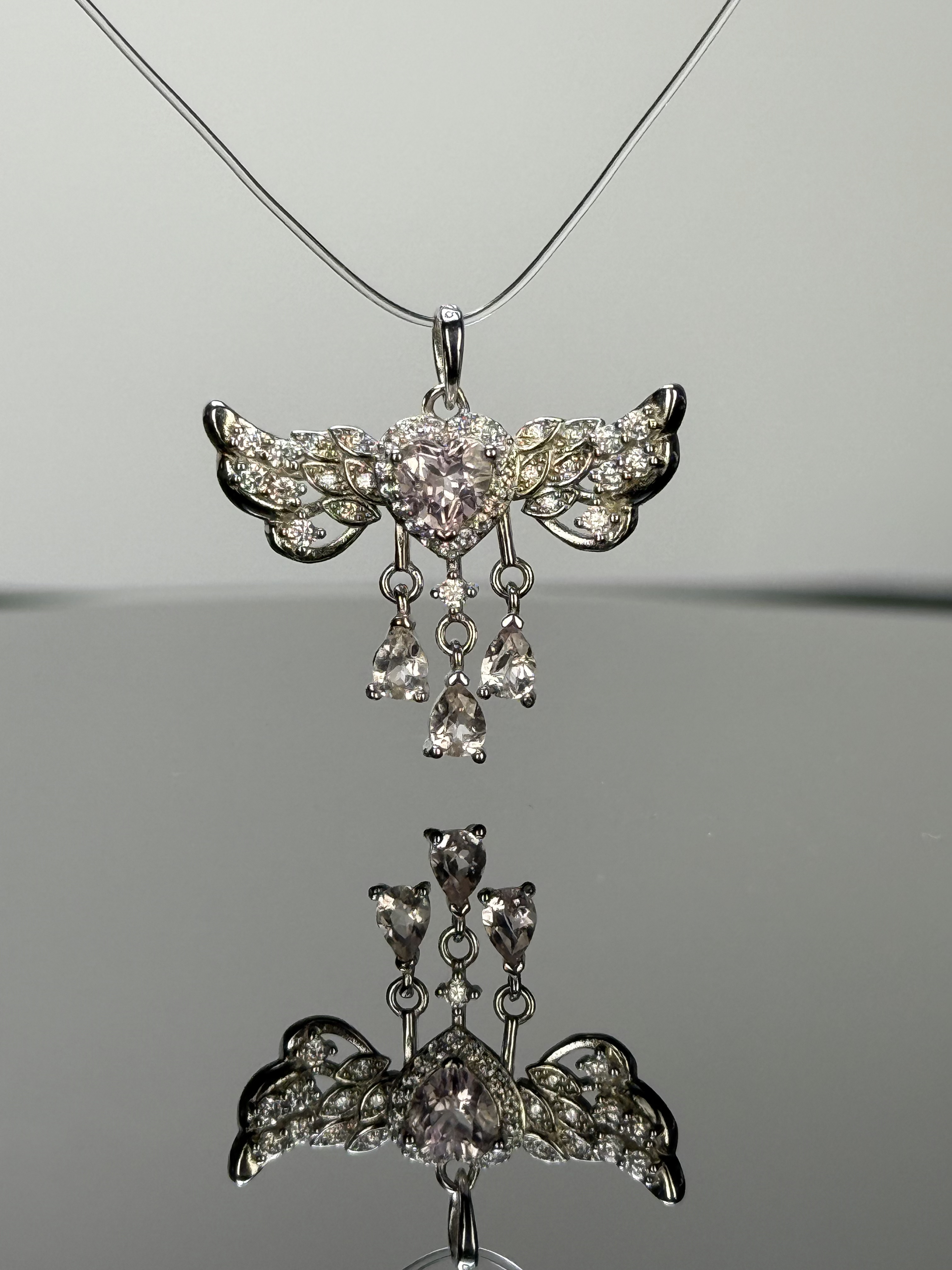 天然粉碧玺爱心/水滴/s925银镶嵌轻奢时尚日常百搭吊坠