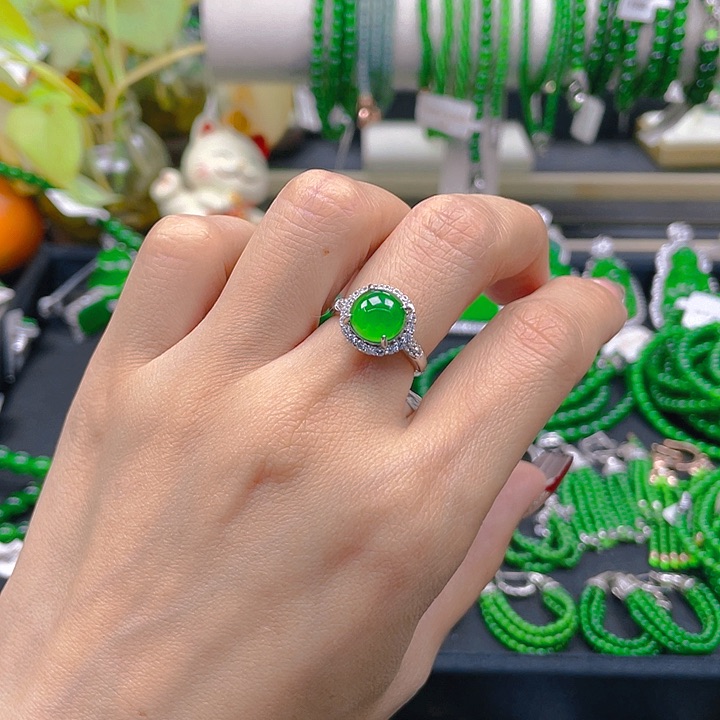 翡翠戒指银S925镶嵌淇*富蛋面戒指