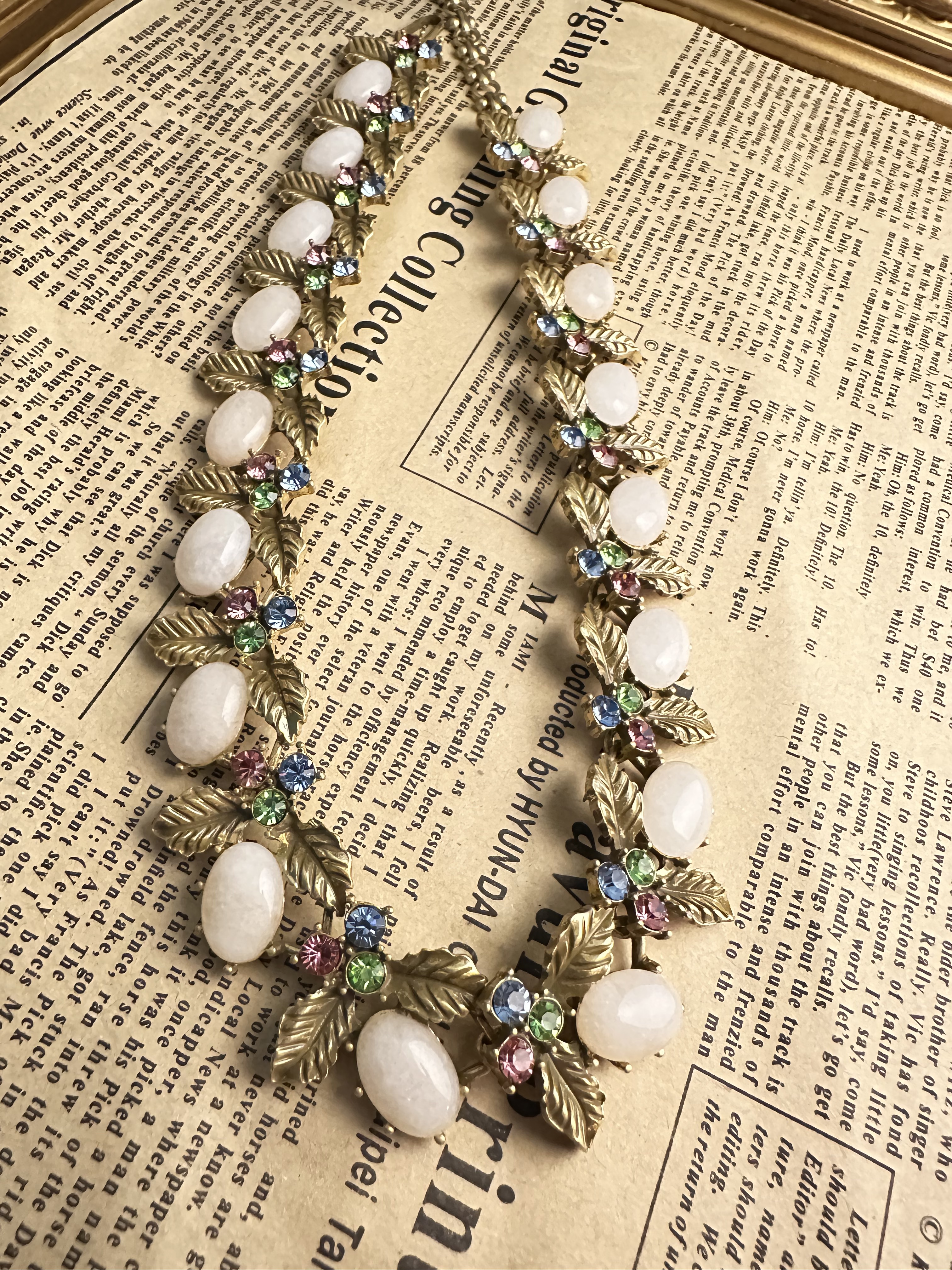 铜合金锆石项链 中古镀金粉色石头夸张项链 N9814