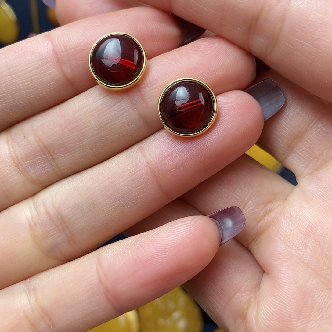 血珀耳饰银S925镀金镶嵌