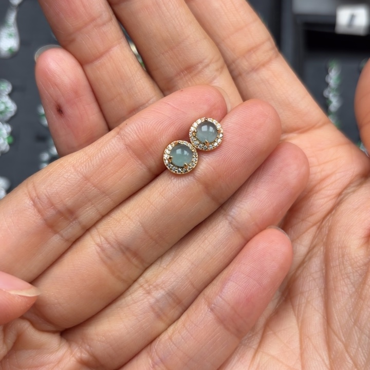 翡翠银S925镶嵌耳饰