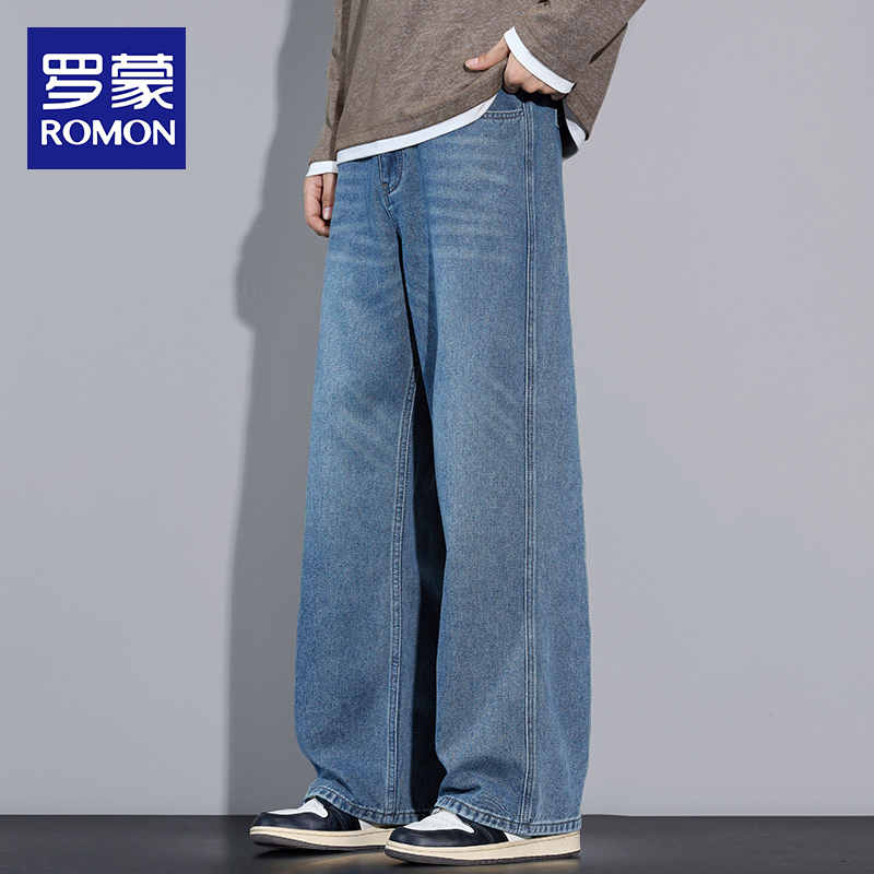 罗蒙秋冬直筒牛仔裤男潮牌宽松阔腿裤子男款爆款2025新款男士长裤
