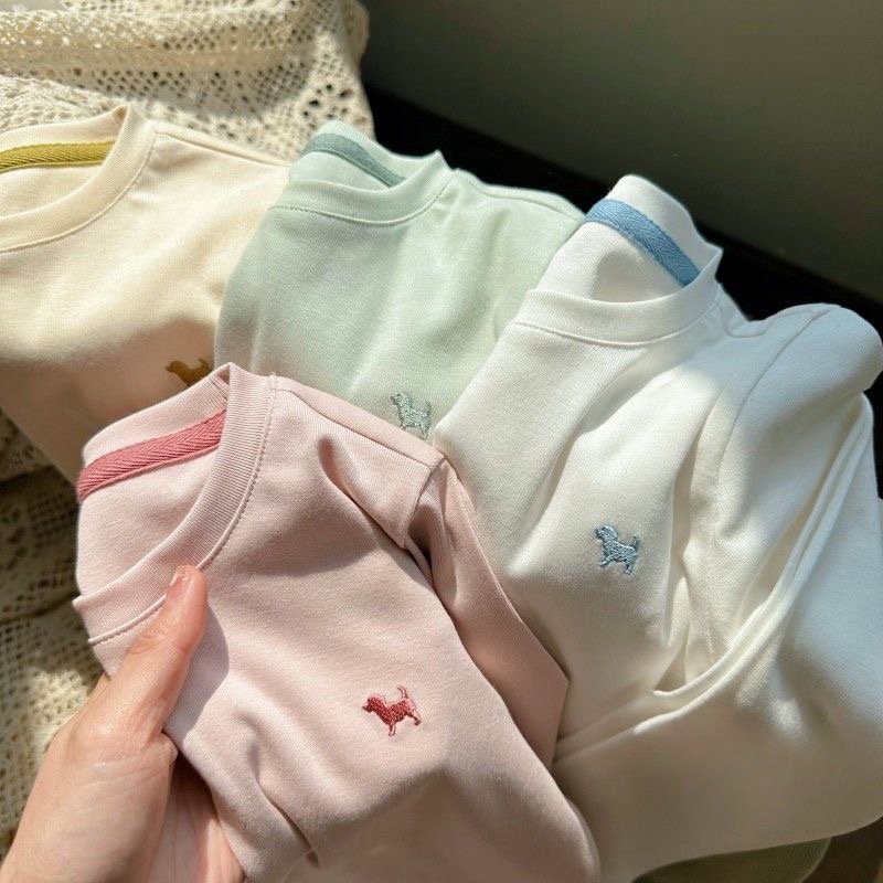 女童春秋装长袖2025新款洋气百搭宝宝小狗刺绣童装德绒打底上
