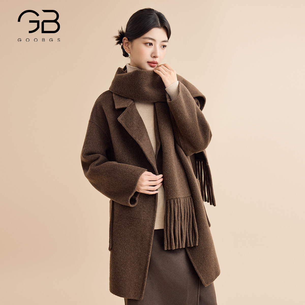 【谷邦L+】咖色双面呢大衣女2024冬季新款牛G4486052-6