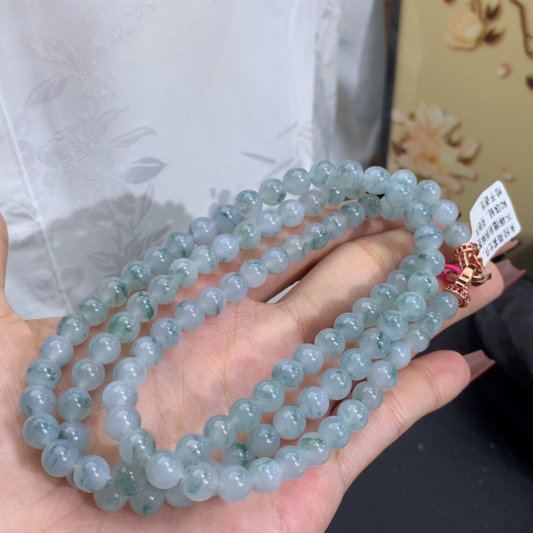 翡翠手链未镶嵌宁*～卡6.5冰胶飘蓝花珠链