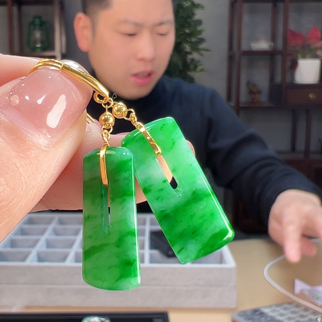 翡翠耳饰18K金镶嵌耳环46