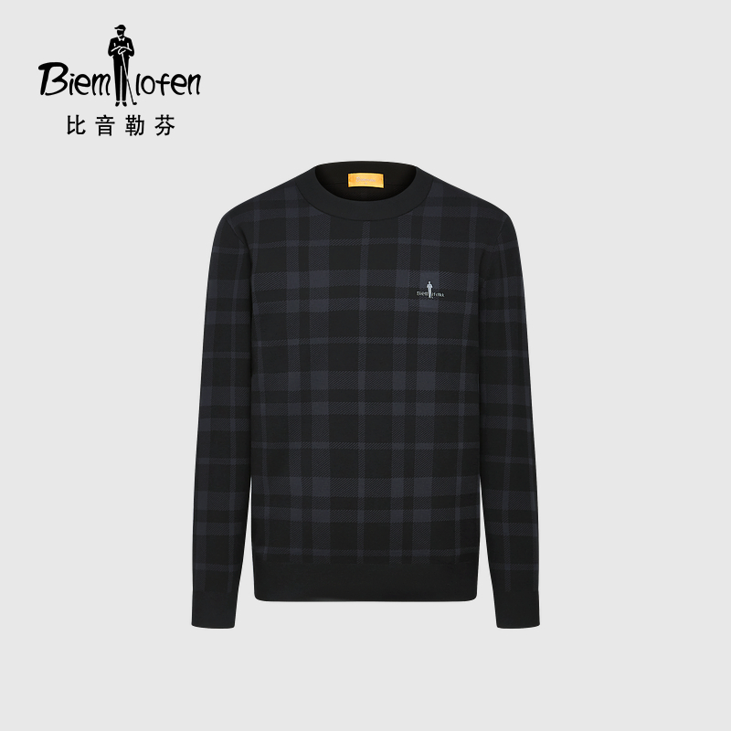 【老钱风针织衫】比音勒芬秋冬新款男士复古格纹透气长袖针织衫
