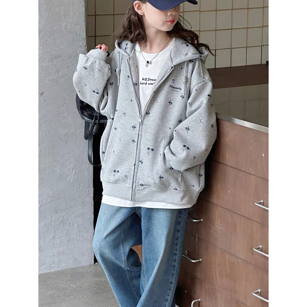 【现货】2025秋韩版东大门碎花满印连帽女童外套 D776 776 B