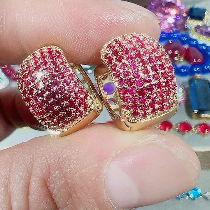 非金属红色蓝色满镶嵌吊坠戒指