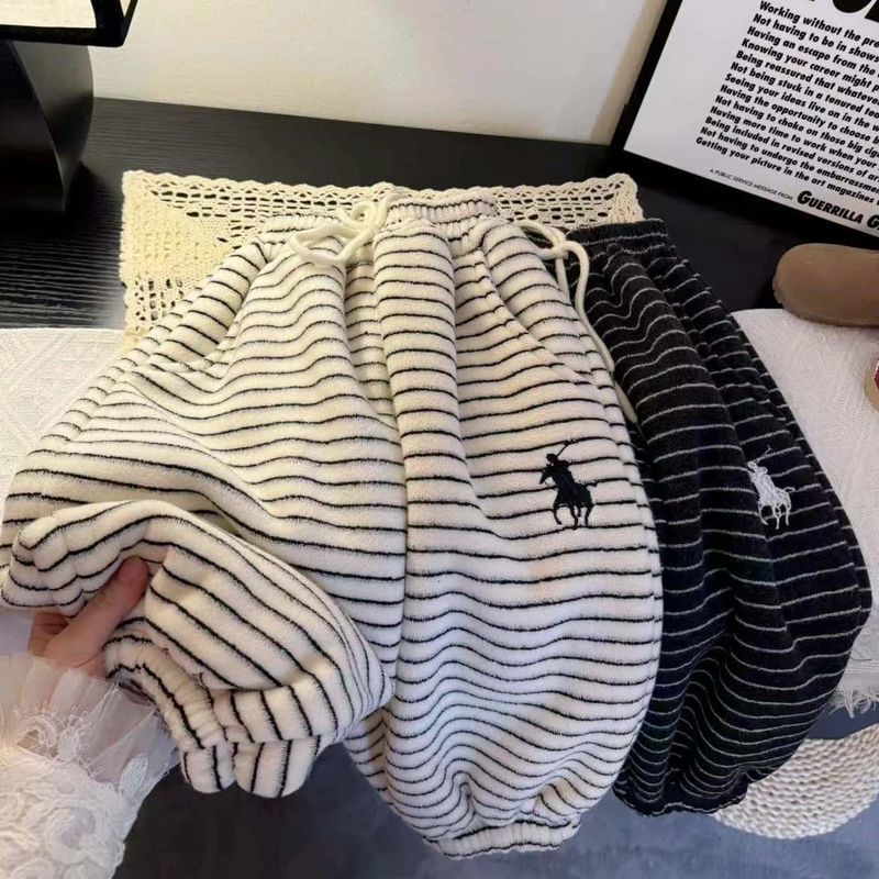 2025新款儿 童条纹加绒加厚裤子秋冬季加厚休闲裤毛巾绒加绒卫裤