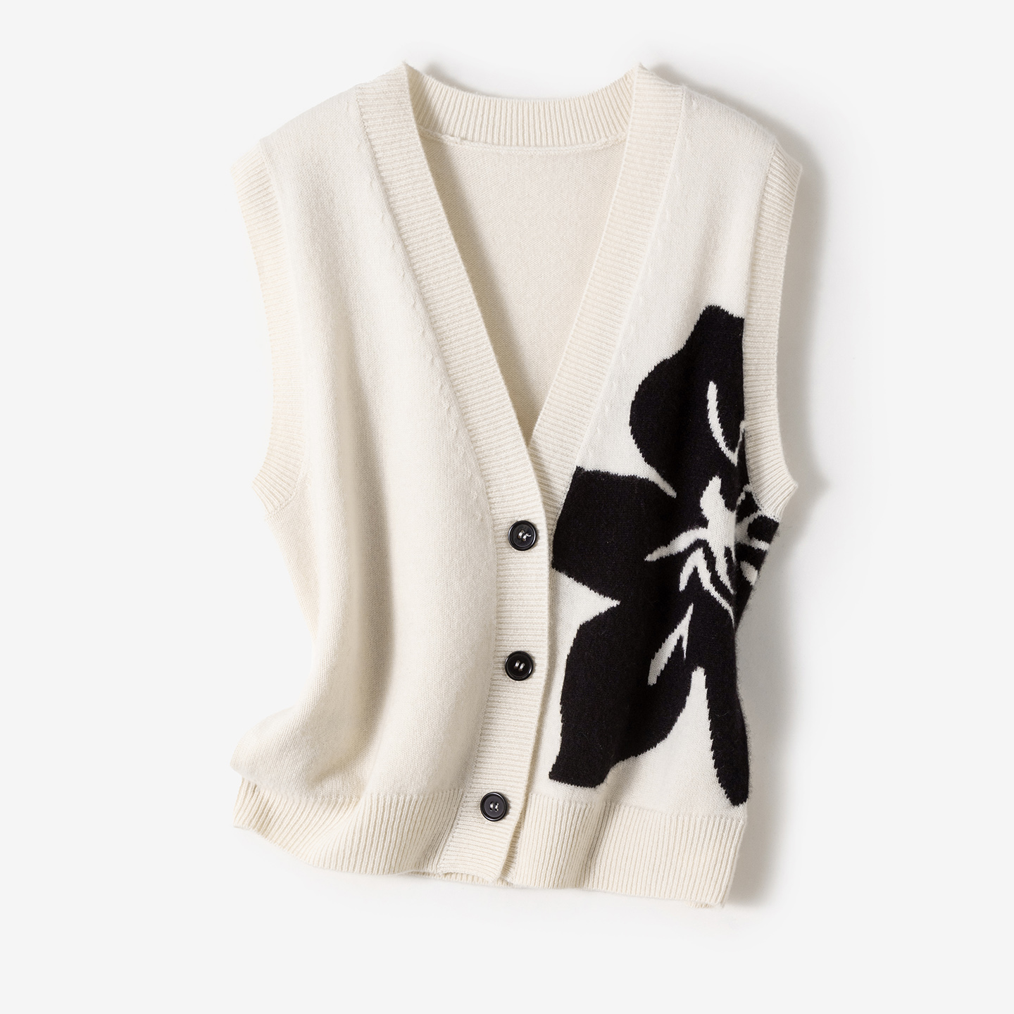 水墨佳人百分百羊绒衫艺术感花卉马甲12505122