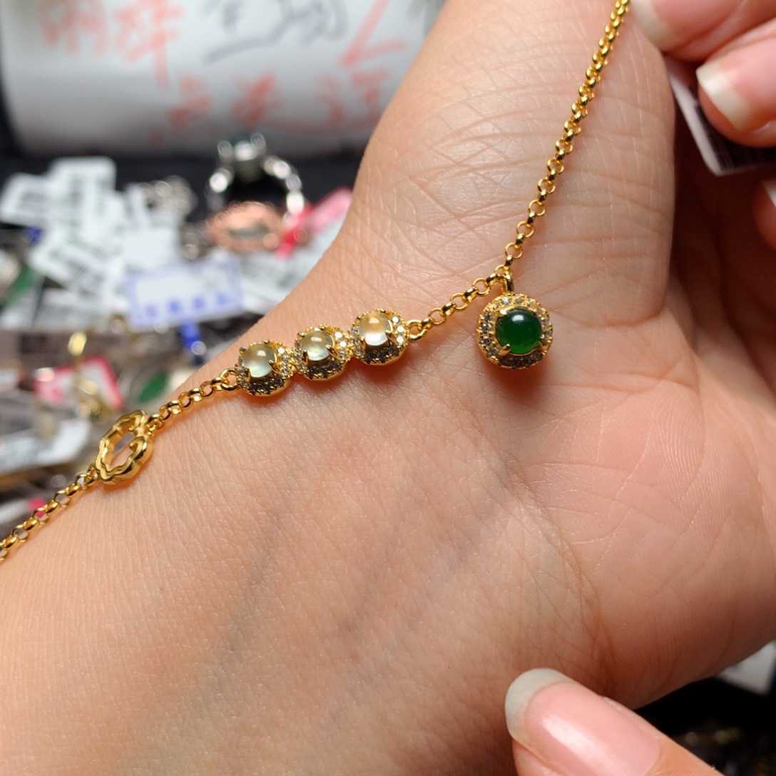 翡翠戒指银S925镶嵌天然翡翠手链