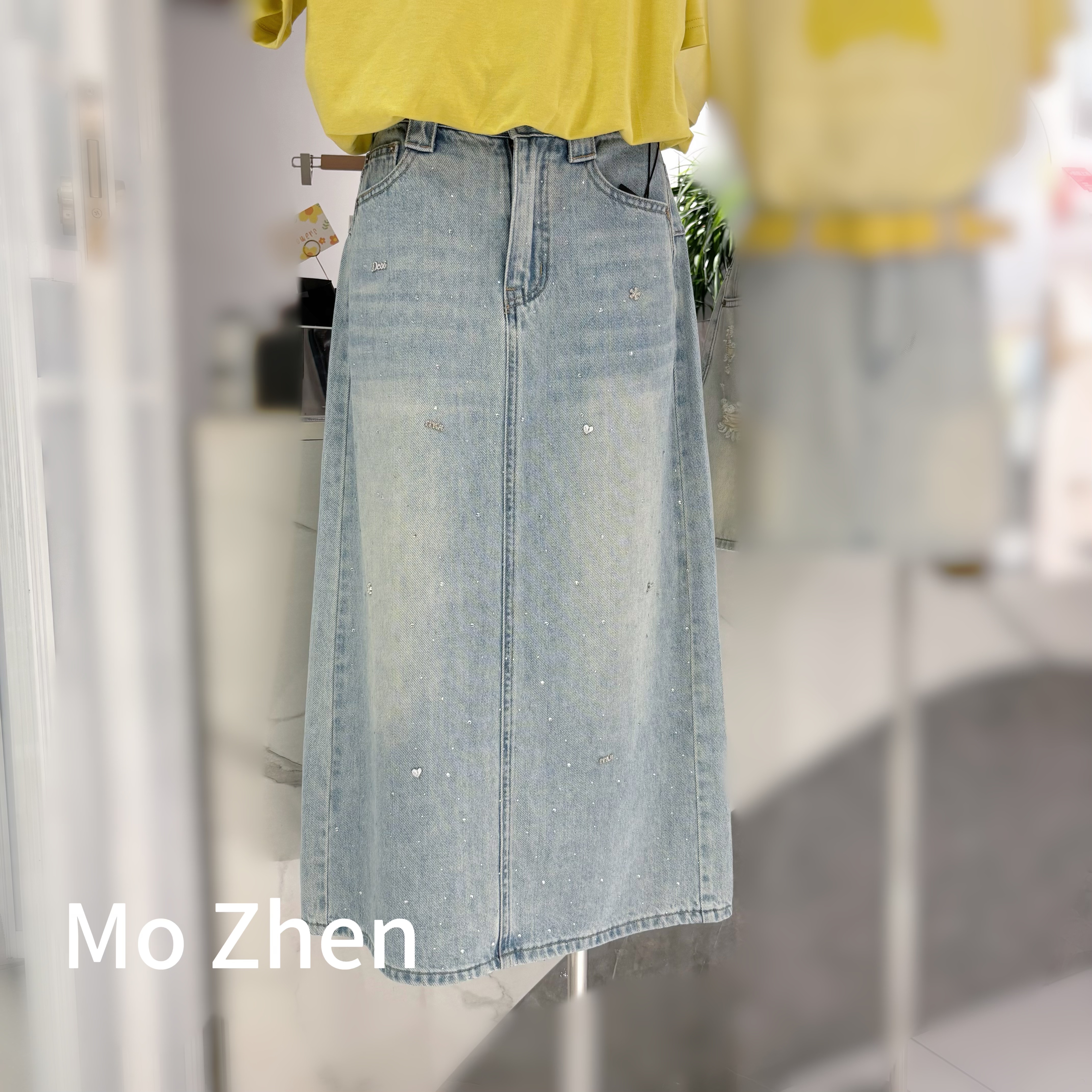 【墨臻精选】夏季百搭牛仔半身裙气质细钻时尚中长款裙子6762