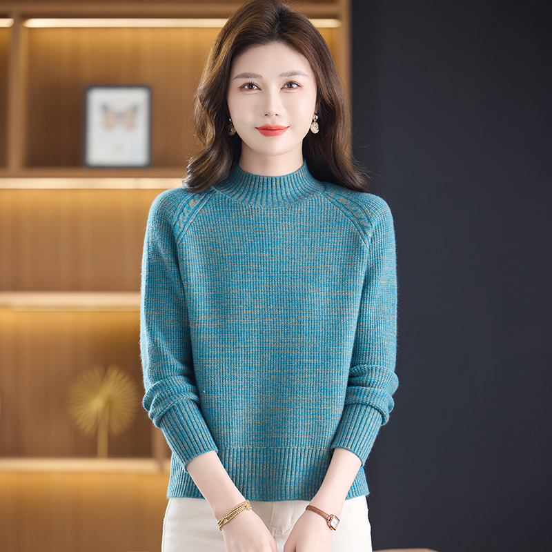 【羊毛衫】冬季纯色女士半高领厚毛衣时尚洋气宽松显瘦套头百搭长袖