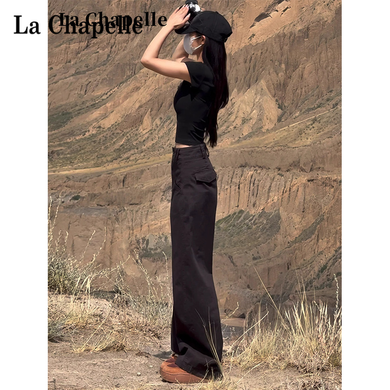拉夏贝尔黑色美式工装裤子女款爆款2025新款痞帅炸街风西装阔腿裤