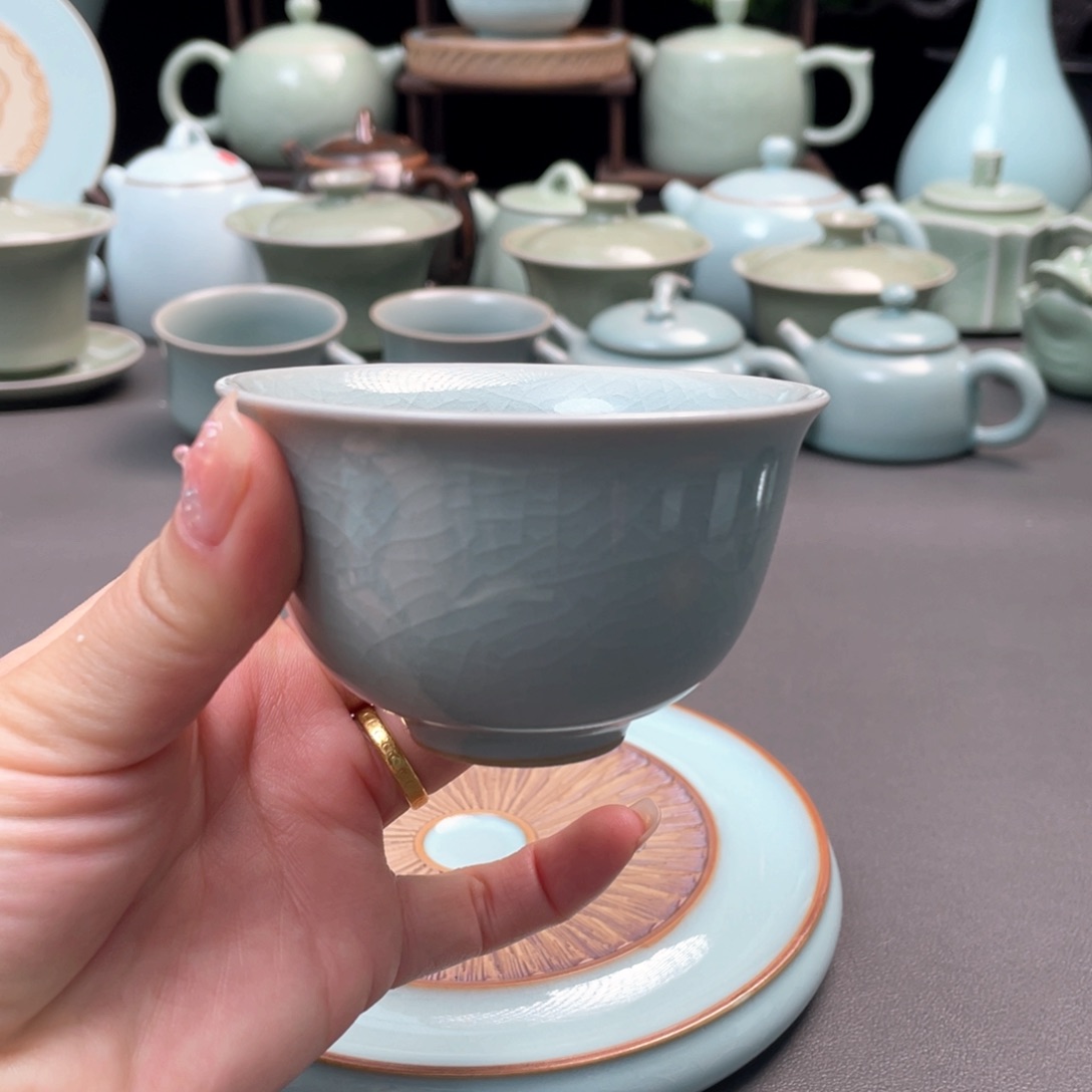 杯粉青冰片主人杯不带礼盒