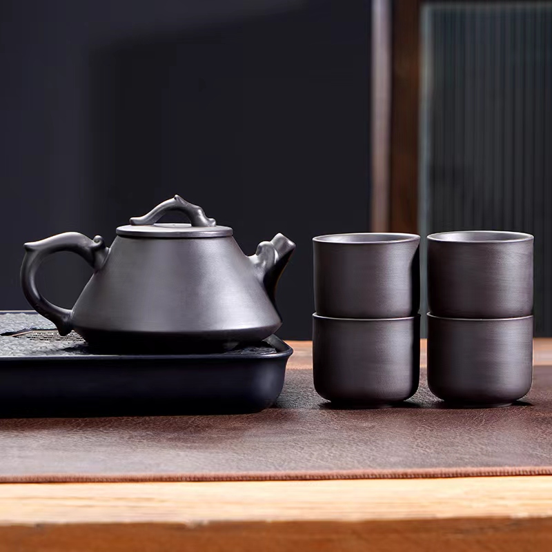 （k）紫砂凤鸣龙把石瓢一壶四杯