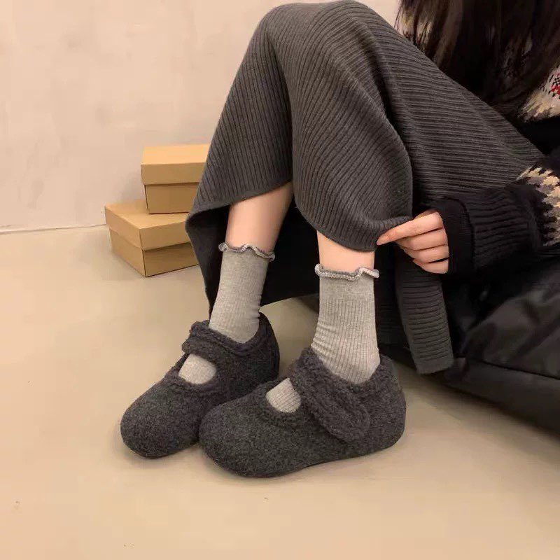 内增高玛丽珍鞋女秋冬加绒加棉毛毛鞋2025年新款一字扣棉鞋豆豆鞋