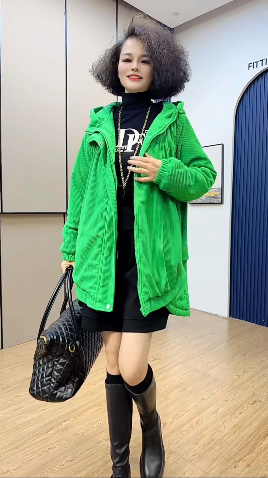 原单时尚条绒加棉加厚棉衣外套女（卡码拍大）