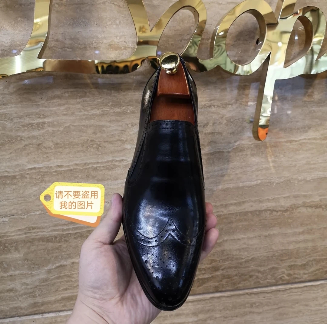 35码起尖头休闲皮鞋正装单鞋英伦韩版黑色时尚套脚经典真皮单鞋