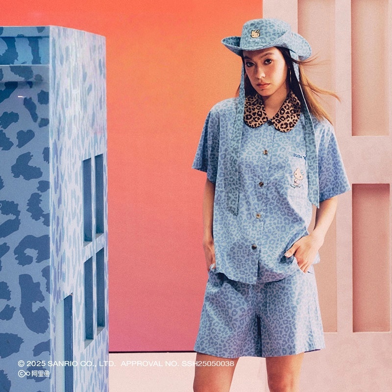 时梦也【野兽派家居Hello Kitty】豹纹天丝棉家居服套装可外穿女士