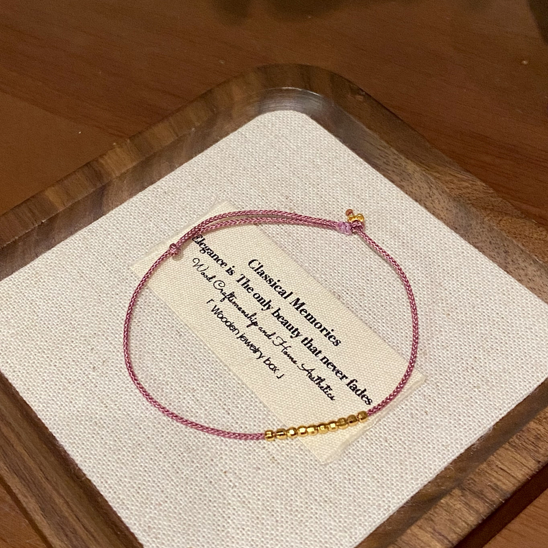 925银布艺手链 【转运珠】本命年手工编织小众极细素粉绳手链A1333