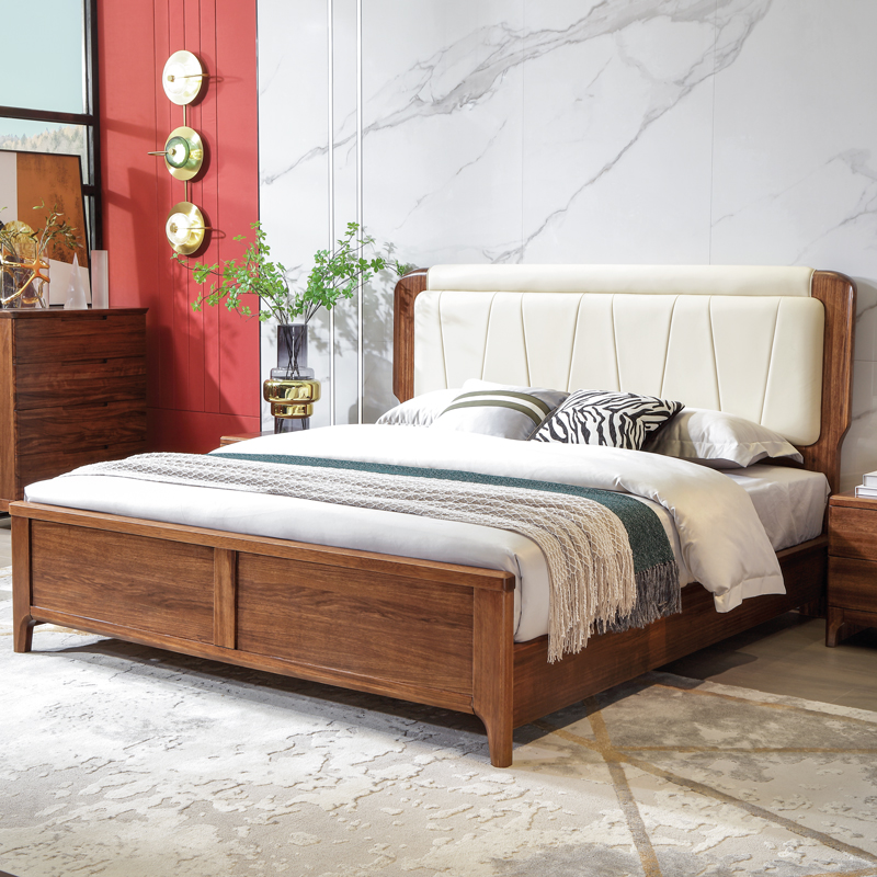 实木床乌金木现代轻奢中式家用简约主卧单人大床软包床