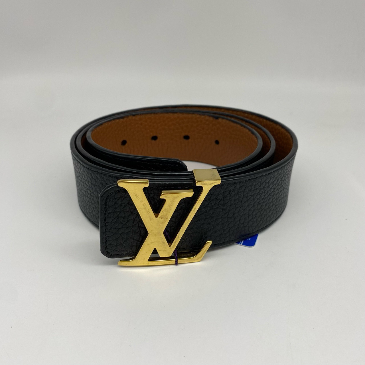 95新 LouisVuitton/路易威登 95码金扣黑拼棕双面腰带11986180